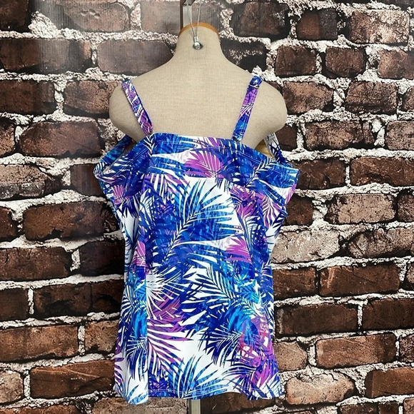 Swimsuits For All Tankini Top Womens 24 Purple Blue Floral Sweetheart Underwire - Picture 11 of 17